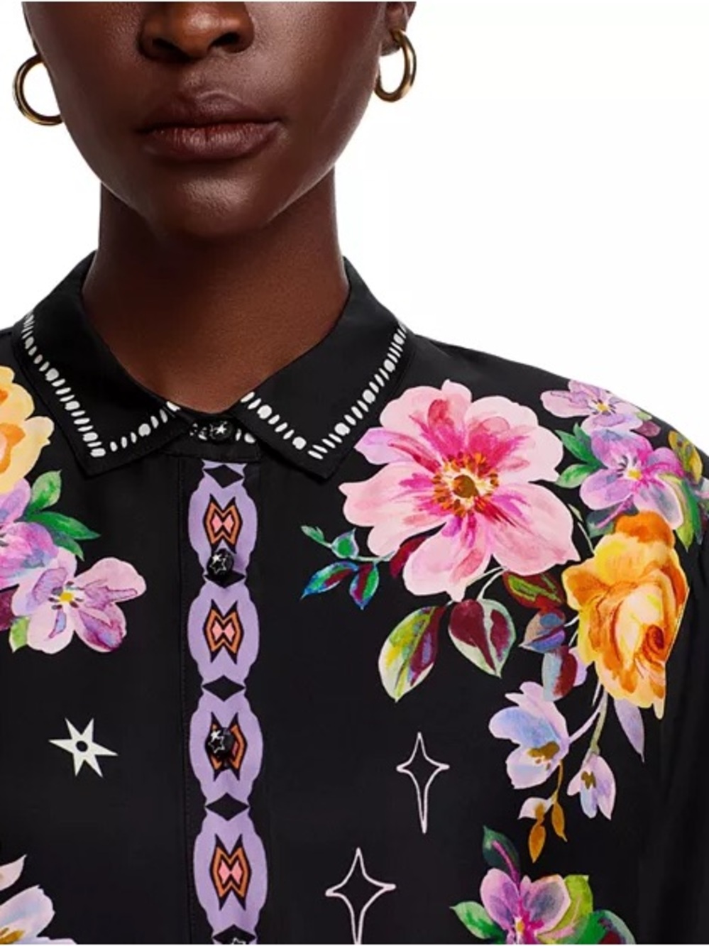 Johnny Was $280 Rosalynda Black Floral Button-Up Western Shirt Sz L - Like New - Picture 2 of 14